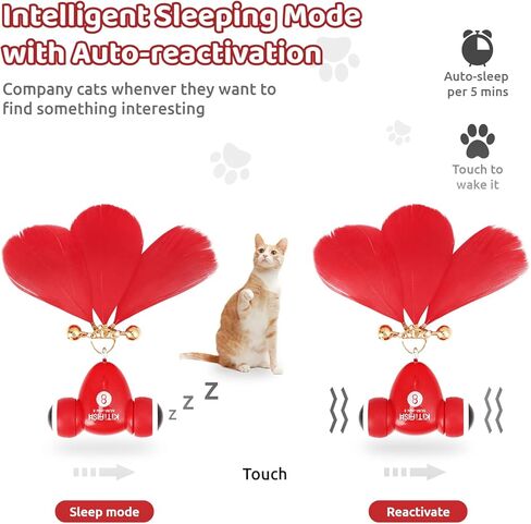 العاب القطط سريعة الحركة من كيتي فيش، لعبة الكترونية اوتوماتيكية تفاعلية للقطط من الريش لتحفيز الاهتمام بالصيد والقطط الصغيرة (قطعتان من ذيول الريش قابلة للاستبدال) in Kuwait