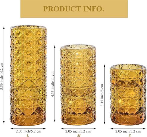 Gem-Patterned Candlestick Holders Set of 3, Premium Glass Candle Holders for Taper Candles, Tealight Candles and Candle Sticks, Vintage Candle Holder Decor for Table Centerpiece, Amber in Kuwait