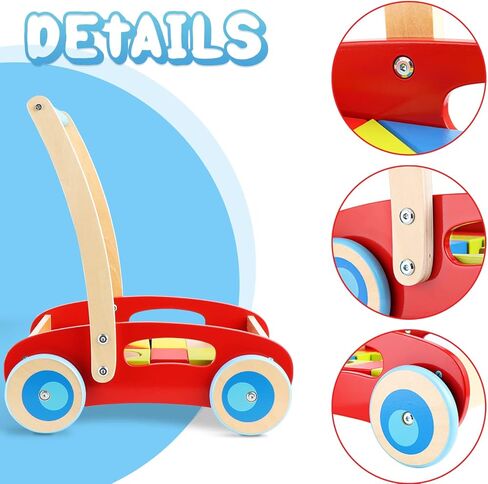 مشاية أطفال خشبية من بيتبات مع مكعبات بناء لعمر سنة فما فوق، لعبة دفع خشبية لعمر 12 شهر، عربة خشبية مع مكعبات (35 قطعة) in Kuwait