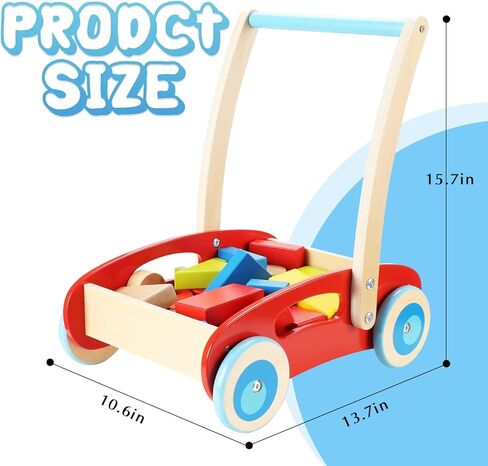 مشاية أطفال خشبية من بيتبات مع مكعبات بناء لعمر سنة فما فوق، لعبة دفع خشبية لعمر 12 شهر، عربة خشبية مع مكعبات (35 قطعة) in Kuwait