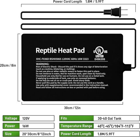 BUCATSTATE Reptile Heat Pad Under Tank Heater, 8 * 12 Inch 16W MET Certified Terrarium Heating Pad Mat for Hermit/Lizard/Spider/Frog/Turtle/Snake/Plant 30-40gal Tank in Kuwait