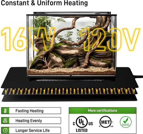 BUCATSTATE Reptile Heat Pad Under Tank Heater, 8 * 12 Inch 16W MET Certified Terrarium Heating Pad Mat for Hermit/Lizard/Spider/Frog/Turtle/Snake/Plant 30-40gal Tank in Kuwait