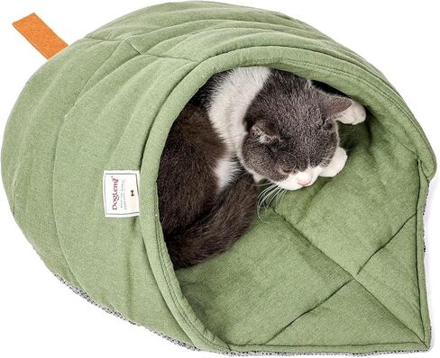 Leaf Cat Sleeping Bed,Pet Sleep Cozy Bag Stay Open,Cute Pet Cuddle Cave Reinforced Upper Beam,Warm Cat Hideaway for Indoor Cat,Burrow Calming Snuggle Sack Covered Nest Bed for Puppy,Kittens(Green) in Kuwait