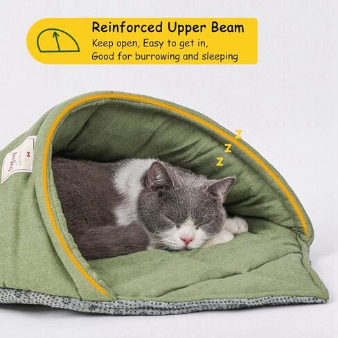 Leaf Cat Sleeping Bed,Pet Sleep Cozy Bag Stay Open,Cute Pet Cuddle Cave Reinforced Upper Beam,Warm Cat Hideaway for Indoor Cat,Burrow Calming Snuggle Sack Covered Nest Bed for Puppy,Kittens(Green) in Kuwait