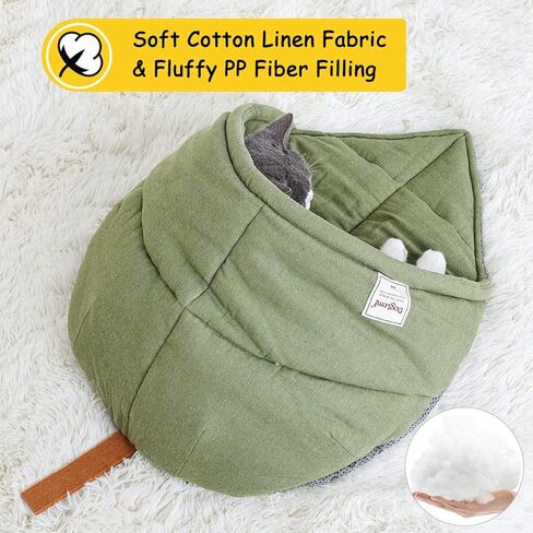 Leaf Cat Sleeping Bed,Pet Sleep Cozy Bag Stay Open,Cute Pet Cuddle Cave Reinforced Upper Beam,Warm Cat Hideaway for Indoor Cat,Burrow Calming Snuggle Sack Covered Nest Bed for Puppy,Kittens(Green) in Kuwait