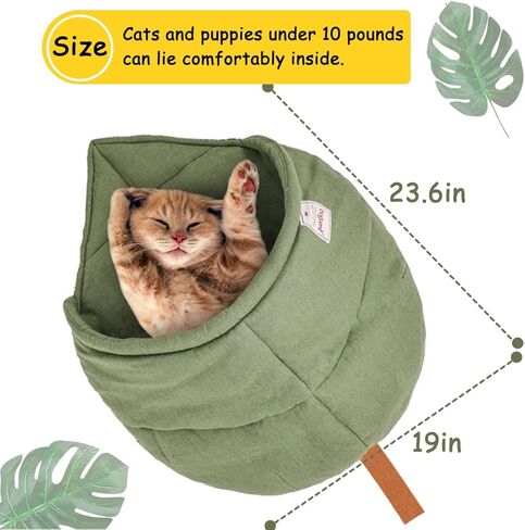 Leaf Cat Sleeping Bed,Pet Sleep Cozy Bag Stay Open,Cute Pet Cuddle Cave Reinforced Upper Beam,Warm Cat Hideaway for Indoor Cat,Burrow Calming Snuggle Sack Covered Nest Bed for Puppy,Kittens(Green) in Kuwait