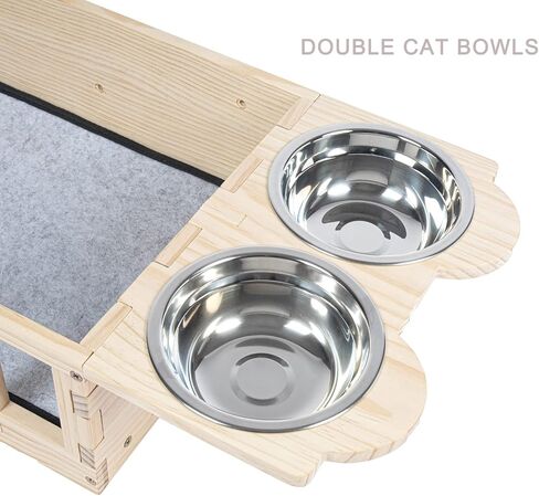 ييوتل سرير خشبي يثبت على الحائط للقطط مع وعاءين من الخشب، رف طعام للقطط على الحائط، منصة لعب للقطط في الاماكن المغلقة، سرير للقطط مع بساط in Kuwait