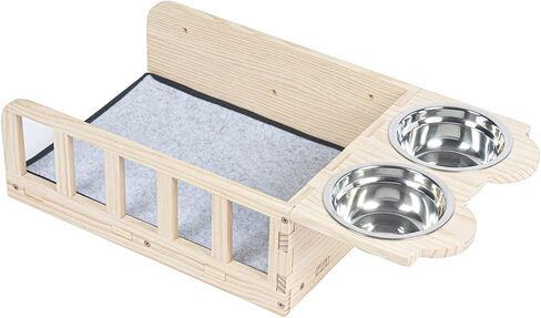 ييوتل سرير خشبي يثبت على الحائط للقطط مع وعاءين من الخشب، رف طعام للقطط على الحائط، منصة لعب للقطط في الاماكن المغلقة، سرير للقطط مع بساط in Kuwait