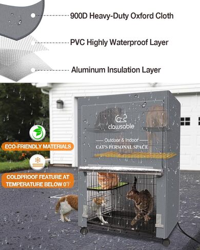 EEKKII بيت قطط كبير جدًا مُدفأ للقطط الداخلية والخارجية في الشتاء، قفص لعب متعدد القطط مكون من 3 طبقات مع غطاء مقاوم للطقس معزول ومقاوم للماء، مأوى للقطط من أجل قطط مجتمع الحظيرة الوحشية in Kuwait