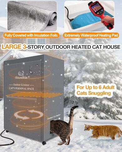 EEKKII بيت قطط كبير جدًا مُدفأ للقطط الداخلية والخارجية في الشتاء، قفص لعب متعدد القطط مكون من 3 طبقات مع غطاء مقاوم للطقس معزول ومقاوم للماء، مأوى للقطط من أجل قطط مجتمع الحظيرة الوحشية in Kuwait