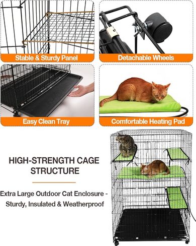 EEKKII بيت قطط كبير جدًا مُدفأ للقطط الداخلية والخارجية في الشتاء، قفص لعب متعدد القطط مكون من 3 طبقات مع غطاء مقاوم للطقس معزول ومقاوم للماء، مأوى للقطط من أجل قطط مجتمع الحظيرة الوحشية in Kuwait