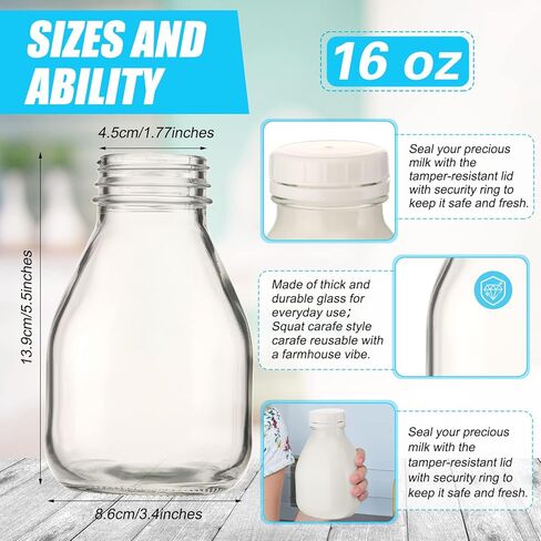 6 Pcs 16oz Glass Milk Bottles with Lids Small Milk Bottles Container with Lid for Refrigerator Storage Reusable Glass Bottles for Homemade Almond Milk Coffee Creamer Parties Breakfast Wedding Picnic in Kuwait