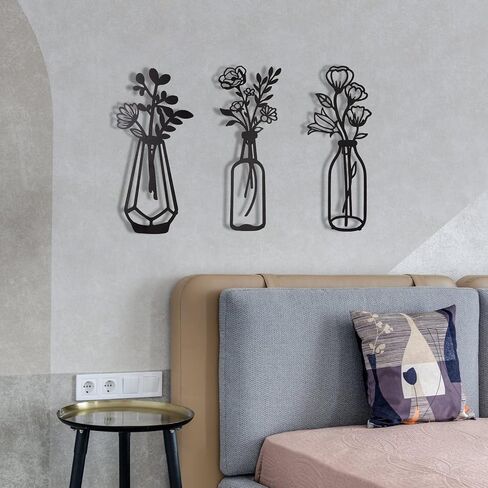 3 قطع من زهور معدنية لتزيين الحائط، مزهرية معدنية بنمط زهور، فنون حائط معدنية ذات طابع طبيعي، ديكور حائط معدني بسيط على شكل زهرة معدنية سوداء لديكور الحائط للمنزل/الحمام/ديكور حائط المطبخ in Kuwait