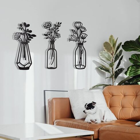 3 قطع من زهور معدنية لتزيين الحائط، مزهرية معدنية بنمط زهور، فنون حائط معدنية ذات طابع طبيعي، ديكور حائط معدني بسيط على شكل زهرة معدنية سوداء لديكور الحائط للمنزل/الحمام/ديكور حائط المطبخ in Kuwait