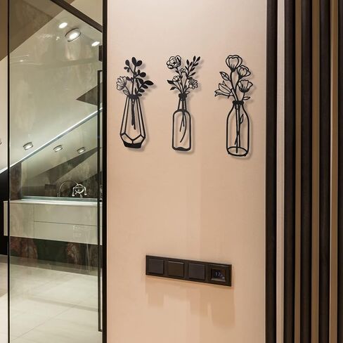 3 قطع من زهور معدنية لتزيين الحائط، مزهرية معدنية بنمط زهور، فنون حائط معدنية ذات طابع طبيعي، ديكور حائط معدني بسيط على شكل زهرة معدنية سوداء لديكور الحائط للمنزل/الحمام/ديكور حائط المطبخ in Kuwait