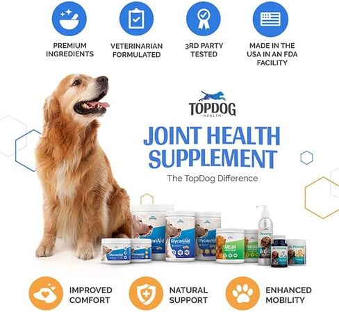 Topdog Health - غليكانيد HA الجلوكوزامين للكلاب مكمل للورك والمفاصل - مضغ لمفاصل الكلاب مصنوع في الولايات المتحدة الأمريكية - حمض الهيالورونيك للعناية بالورك والمفاصل للكلاب - تخفيف آلام مفاصل الكلاب مع Cetyl M للكلاب in Kuwait