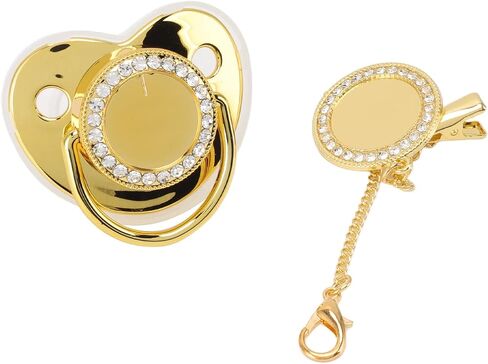 Baby Pacifier Stylish Free DIY Photo Decoration Infant Bling Pacifier Clip Set for Newborn (Gold M) in Saudi Arabia