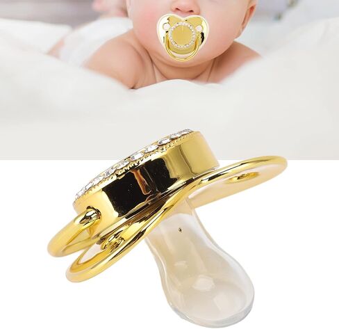 Baby Pacifier Stylish Free DIY Photo Decoration Infant Bling Pacifier Clip Set for Newborn (Gold M) in Saudi Arabia