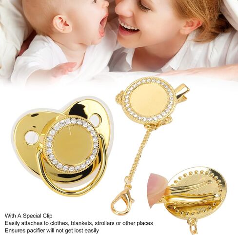 Baby Pacifier Stylish Free DIY Photo Decoration Infant Bling Pacifier Clip Set for Newborn (Gold M) in Saudi Arabia