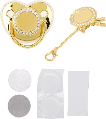 Baby Pacifier Stylish Free DIY Photo Decoration Infant Bling Pacifier Clip Set for Newborn (Gold M) in Saudi Arabia