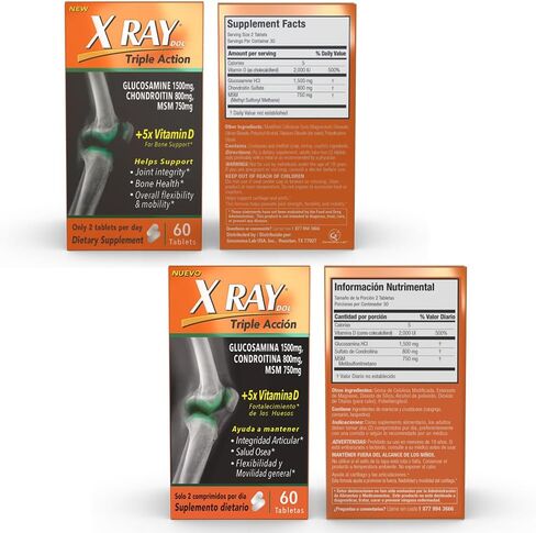 X Ray Dol Triple Action Joint Support Supplement with Glucosamine 1500mg, Chondroitin 800mg, MSM 750mg and 5X Vitamin D for Healthy Joints, Bones & Cartilage - 60 Count per Bottle - 1 Pack in Saudi Arabia