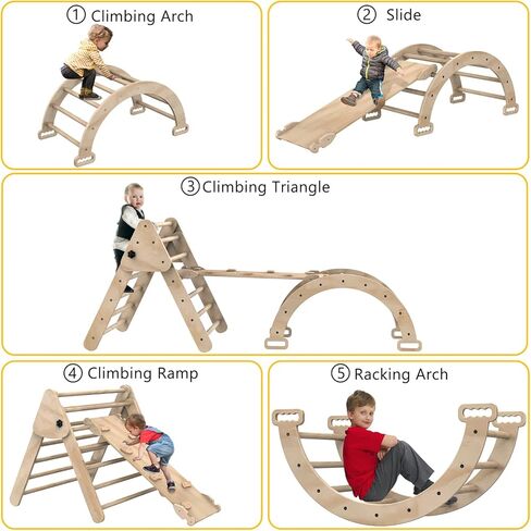 Beeneo Climbing Toys for Toddlers, Multifunction Montessori Wooden Triangle Climbing Toys with Reversible Ramp, Toddler Climbing Toys Indoor, Wooden Montessori Play Gym Climbing Toys for Toddlers in Kuwait