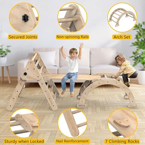Beeneo Climbing Toys for Toddlers, Multifunction Montessori Wooden Triangle Climbing Toys with Reversible Ramp, Toddler Climbing Toys Indoor, Wooden Montessori Play Gym Climbing Toys for Toddlers in Kuwait