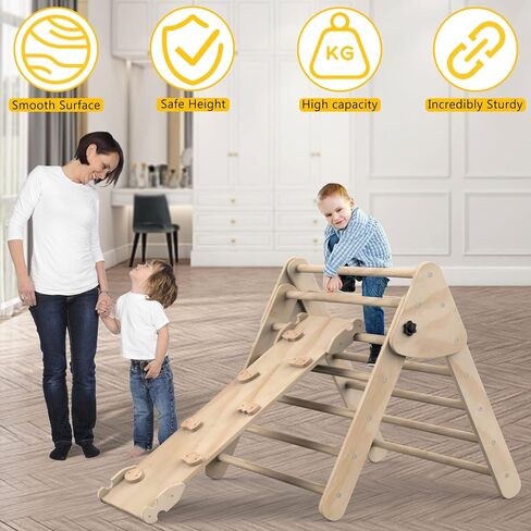 Beeneo Climbing Toys for Toddlers, Multifunction Montessori Wooden Triangle Climbing Toys with Reversible Ramp, Toddler Climbing Toys Indoor, Wooden Montessori Play Gym Climbing Toys for Toddlers in Kuwait