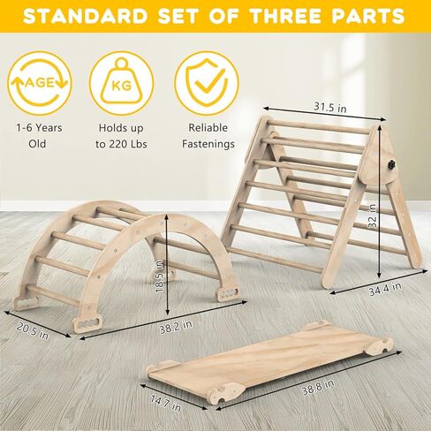 Beeneo Climbing Toys for Toddlers, Multifunction Montessori Wooden Triangle Climbing Toys with Reversible Ramp, Toddler Climbing Toys Indoor, Wooden Montessori Play Gym Climbing Toys for Toddlers in Kuwait