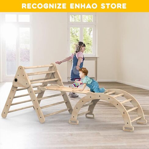 Beeneo Climbing Toys for Toddlers, Multifunction Montessori Wooden Triangle Climbing Toys with Reversible Ramp, Toddler Climbing Toys Indoor, Wooden Montessori Play Gym Climbing Toys for Toddlers in Kuwait