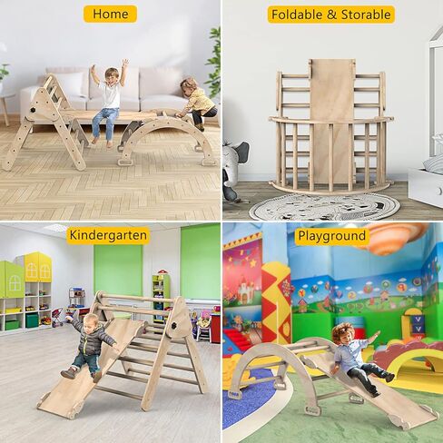 Beeneo Climbing Toys for Toddlers, Multifunction Montessori Wooden Triangle Climbing Toys with Reversible Ramp, Toddler Climbing Toys Indoor, Wooden Montessori Play Gym Climbing Toys for Toddlers in Kuwait