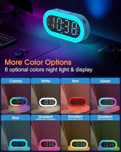 Digital Alarm Clocks for Bedrooms, Night Light Alarm Clock, Bedside Clock with USB Port, Dimmer, Timer, Sleep Sound, Customize Alarm, Loud Alarm Clock for Heavy Sleepers, Ideal Gifts for Teens Boys in Saudi Arabia