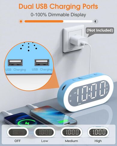 Digital Alarm Clocks for Bedrooms, Night Light Alarm Clock, Bedside Clock with USB Port, Dimmer, Timer, Sleep Sound, Customize Alarm, Loud Alarm Clock for Heavy Sleepers, Ideal Gifts for Teens Boys in Saudi Arabia