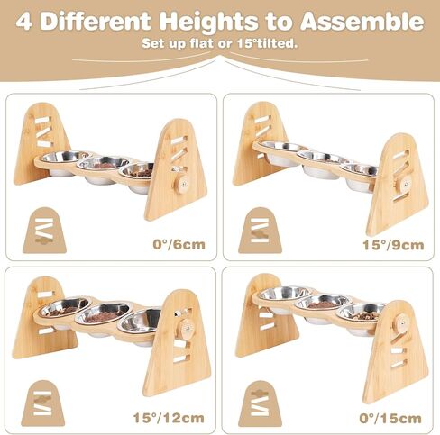 أوعية القطط المرتفعة من NFSQ - أوعية القطط المرتفعة بزاوية 15 درجة، و4 محطات تغذية للكلاب بارتفاعات قابلة للتعديل، وأوعية مياه لطعام الحيوانات الأليفة للكلاب الصغيرة والقطط مع 3 أوعية من الفولاذ المقاوم للصدأ in Kuwait