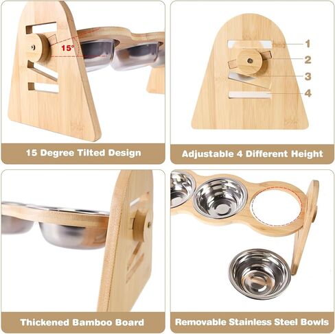 أوعية القطط المرتفعة من NFSQ - أوعية القطط المرتفعة بزاوية 15 درجة، و4 محطات تغذية للكلاب بارتفاعات قابلة للتعديل، وأوعية مياه لطعام الحيوانات الأليفة للكلاب الصغيرة والقطط مع 3 أوعية من الفولاذ المقاوم للصدأ in Kuwait