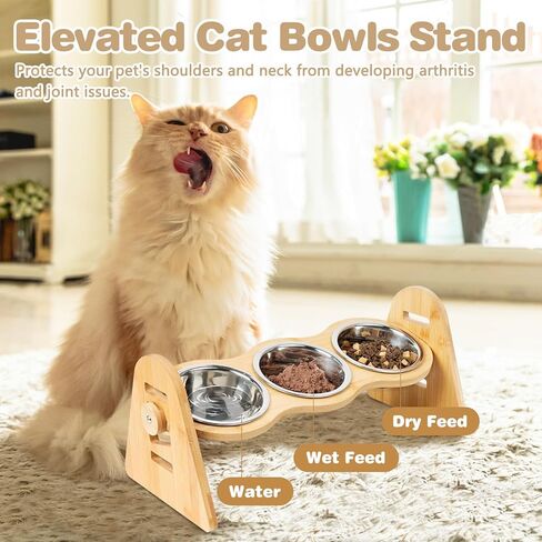 أوعية القطط المرتفعة من NFSQ - أوعية القطط المرتفعة بزاوية 15 درجة، و4 محطات تغذية للكلاب بارتفاعات قابلة للتعديل، وأوعية مياه لطعام الحيوانات الأليفة للكلاب الصغيرة والقطط مع 3 أوعية من الفولاذ المقاوم للصدأ in Kuwait