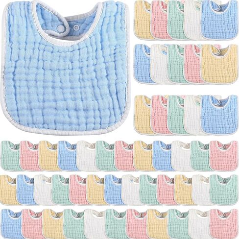 Tatuo 50 Pcs Muslin Baby Bibs Muslin Cotton Bibs for Baby Girls and Boys, Baby Bandana Drool Bibs Absorbent Newborn Teething Bibs 6 Layers Muslin Bibs with Snap Button for Infant Teething and Drooling in Saudi Arabia