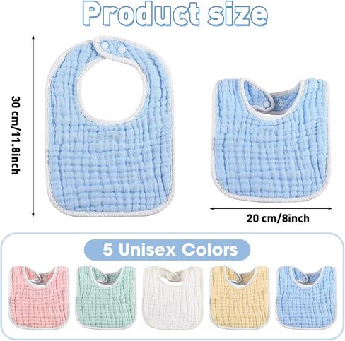 Tatuo 50 Pcs Muslin Baby Bibs Muslin Cotton Bibs for Baby Girls and Boys, Baby Bandana Drool Bibs Absorbent Newborn Teething Bibs 6 Layers Muslin Bibs with Snap Button for Infant Teething and Drooling in Saudi Arabia
