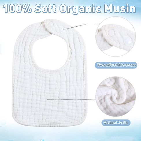Tatuo 50 Pcs Muslin Baby Bibs Muslin Cotton Bibs for Baby Girls and Boys, Baby Bandana Drool Bibs Absorbent Newborn Teething Bibs 6 Layers Muslin Bibs with Snap Button for Infant Teething and Drooling in Saudi Arabia