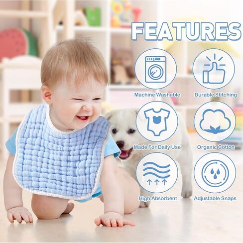 Tatuo 50 Pcs Muslin Baby Bibs Muslin Cotton Bibs for Baby Girls and Boys, Baby Bandana Drool Bibs Absorbent Newborn Teething Bibs 6 Layers Muslin Bibs with Snap Button for Infant Teething and Drooling in Saudi Arabia