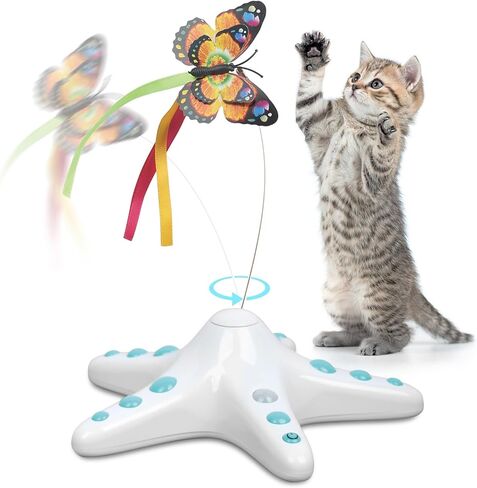 AIMIUZI Cat Toys, Interactive 360° Rotating Butterfly Kitten Toy, Funny Exercise Electric Flutter Rotating Kitten Toys with Sensor Switch,Cat Teaser with Butterfly Replacement in Kuwait