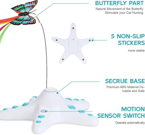 AIMIUZI Cat Toys, Interactive 360° Rotating Butterfly Kitten Toy, Funny Exercise Electric Flutter Rotating Kitten Toys with Sensor Switch,Cat Teaser with Butterfly Replacement in Kuwait