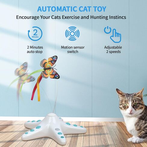 AIMIUZI Cat Toys, Interactive 360° Rotating Butterfly Kitten Toy, Funny Exercise Electric Flutter Rotating Kitten Toys with Sensor Switch,Cat Teaser with Butterfly Replacement in Kuwait