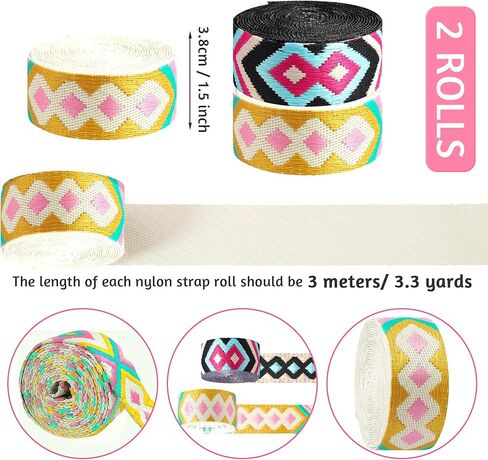 Grosun 1.5 inch Patterned Nylon Webbing Belt Webbing Straps Purse Straps Backpack Straps Nylon Belt for Seatbelt, Bags, Backpacks, Luggage (B, 3.3 Yards) in Kuwait