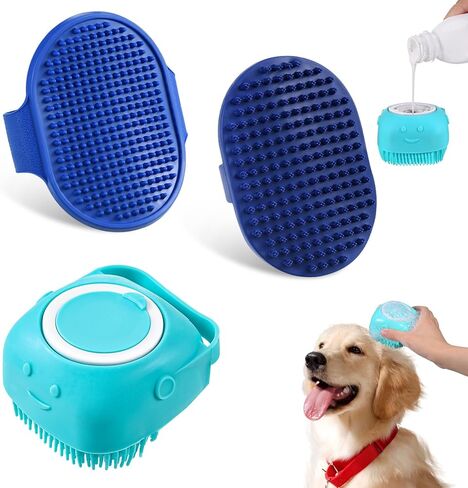 Fuyamp 3 Pcs Pet Brush Dog Bath Brush Scrubber, Silicone Dog Shampoo Brush with Adjustable Ring Handle, Cat Brush Dog Scrubber for Bath, for Long and Short Haired Dogs and Cats Bath Cleaning in Kuwait