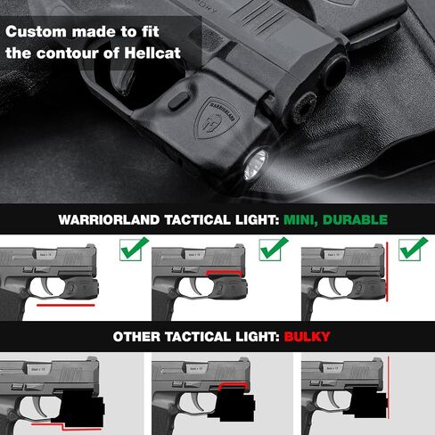 WARRIORLAND 150 Lumens Tatical Light مع مجموعة Kydex Holster Combo مصممة خصيصًا لـ Springfield Hellcat - لا تناسب مسدس Hellcat Pro، مصباح يدوي صغير LED SL-1 مع حافظة Hellcat in Kuwait