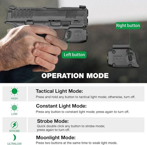WARRIORLAND 150 Lumens Tatical Light مع مجموعة Kydex Holster Combo مصممة خصيصًا لـ Springfield Hellcat - لا تناسب مسدس Hellcat Pro، مصباح يدوي صغير LED SL-1 مع حافظة Hellcat in Kuwait