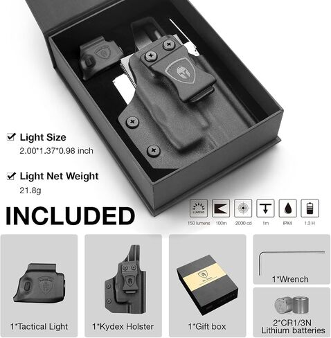 WARRIORLAND 150 Lumens Tatical Light مع مجموعة Kydex Holster Combo مصممة خصيصًا لـ Springfield Hellcat - لا تناسب مسدس Hellcat Pro، مصباح يدوي صغير LED SL-1 مع حافظة Hellcat in Kuwait
