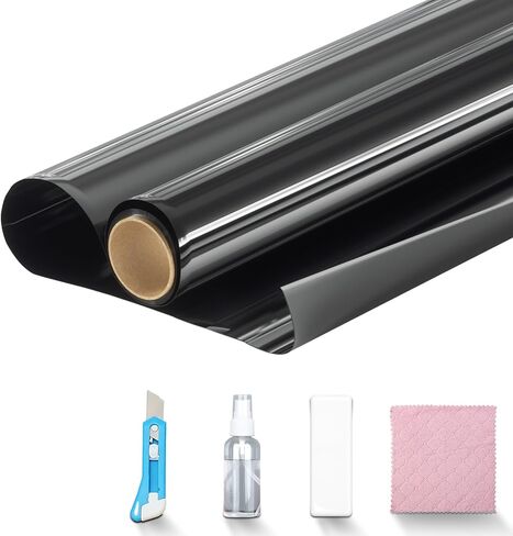 فيلم خصوصية النافذة، فيلم تظليل النافذة لحجب الشمس في المنزل، غطاء تظليل النافذة في اتجاه واحد للتحكم في الحرارة، طبقة عاكسة للضوء مع أدوات تركيب مجانية (أزرق فضي، 17.5 بوصة × 9.8 قدم) in Kuwait