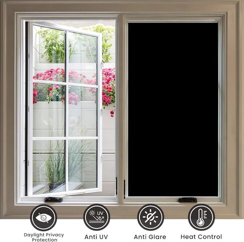 فيلم خصوصية النافذة، فيلم تظليل النافذة لحجب الشمس في المنزل، غطاء تظليل النافذة في اتجاه واحد للتحكم في الحرارة، طبقة عاكسة للضوء مع أدوات تركيب مجانية (أزرق فضي، 17.5 بوصة × 9.8 قدم) in Kuwait